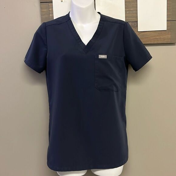 FIGS Technical Collection Navy Short Sleeve V-Neck Medical Scrub Shirt Pocket-XS - Picture 1 of 12